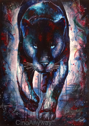 Pintura intitulada "Panthere Noire Colo…" por Cino, Obras de arte originais, Acrílico