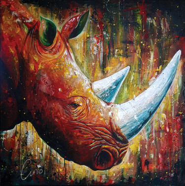 Painting titled "Rhinoceros Colore I" by Cino, Original Artwork, Acrylic
