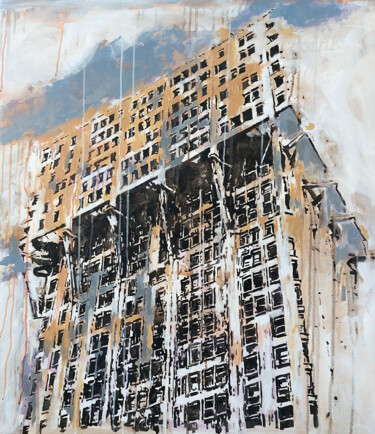 Painting titled "Torre Velasca" by Cinzia Busto, Original Artwork, Oil Mounted on artwork_cat.