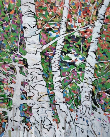 Schilderij getiteld "Sentire gli alberi" door Cinzia Busto, Origineel Kunstwerk, Olie Gemonteerd op Frame voor houten branca…