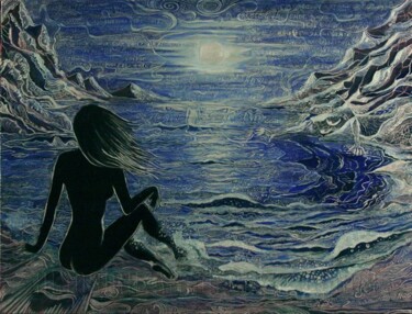 Malarstwo zatytułowany „"il mare, la luna,…” autorstwa Cinzia Quadri, Oryginalna praca, Olej