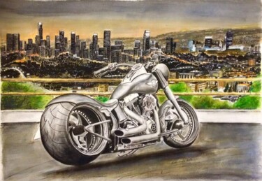 Painting titled "Harley Davidson" by Cinzia Quadri, Original Artwork, Watercolor