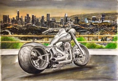 Malerei mit dem Titel "Harley Davidson" von Cinzia Quadri, Original-Kunstwerk, Aquarell