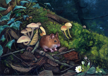 Painting titled "Wood mouse" by Cinzia Marotta, Original Artwork, Oil