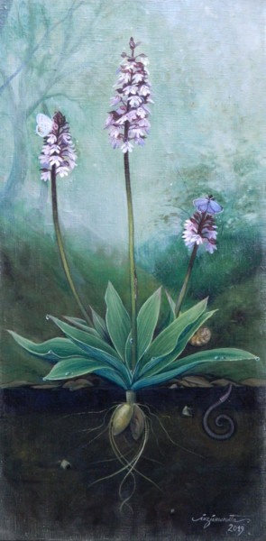 Painting titled "Orchis Purpurea II" by Cinzia Marotta, Original Artwork, Oil