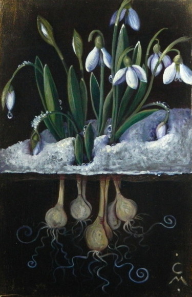 Peinture intitulée "Galanthus nivalis" par Cinzia Marotta, Œuvre d'art originale, Huile