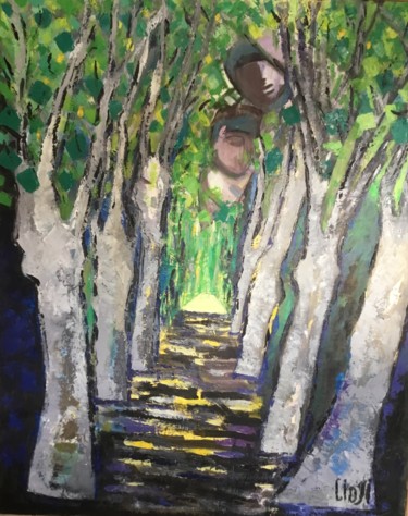 Painting titled "Forêt imaginaire" by Nicole Ciosi, Original Artwork, Oil