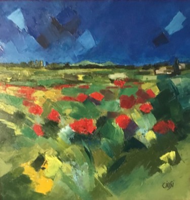 Painting titled "Coquelicots" by Nicole Ciosi, Original Artwork, Oil