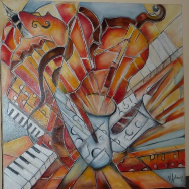 Painting titled "HYMNE A LA MUSIQUE…" by Viviane Aubouy, Original Artwork, Oil