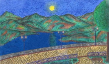 Disegno intitolato "Plenilunio sul lago" da Cizzart, Opera d'arte originale, Altro