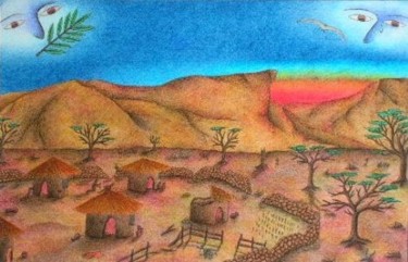 Disegno intitolato "Villaggio d'Africa" da Cizzart, Opera d'arte originale, Altro