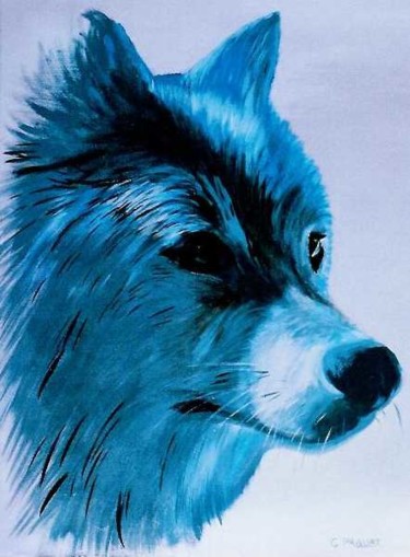 Painting titled "loup bleu" by Catherine Paquet, Original Artwork, Acrylic