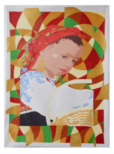 "menina com vestido tradicional" Pintura titulada ""menina com vestido…" por Cindy Jacinto Fernandes, Obra de arte original, Acrílico
