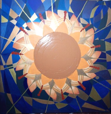 Peinture intitulée ""Ier Soleil"" par Cjf J0oe Crea, Œuvre d'art originale, Huile Monté sur Châssis en bois