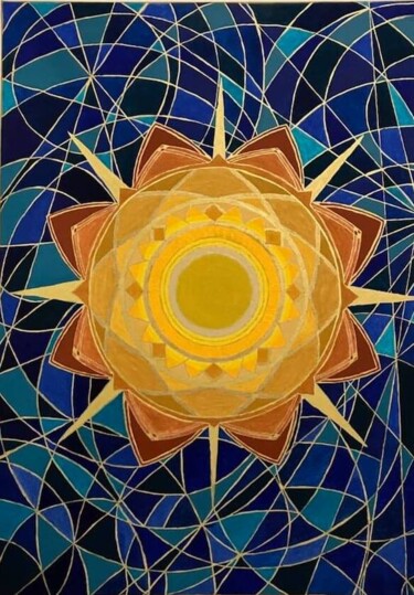 Peinture intitulée ""soleil bleu 1"" par Cjf J0oe Crea, Œuvre d'art originale, Huile