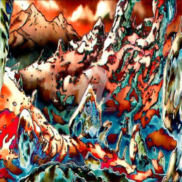 Arts numériques intitulée "Montagne de l'étern…" par Cj Perin, Œuvre d'art originale, Peinture numérique