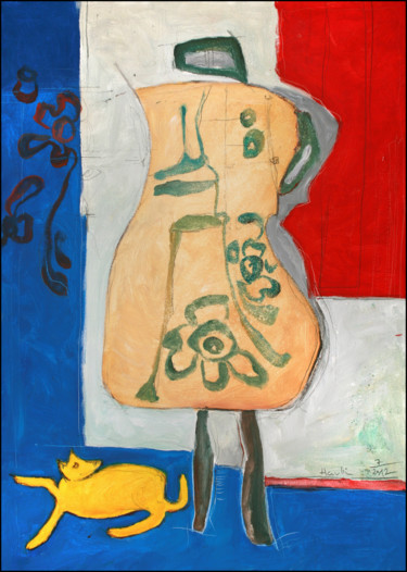 Schilderij getiteld "Yellow Dog II." door Jiri Havlik, Origineel Kunstwerk, Acryl