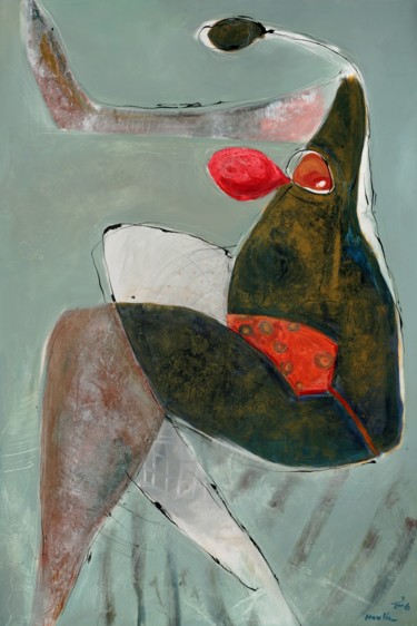 Peinture intitulée "Yvonne (On The Beac…" par Jiri Havlik, Œuvre d'art originale, Acrylique