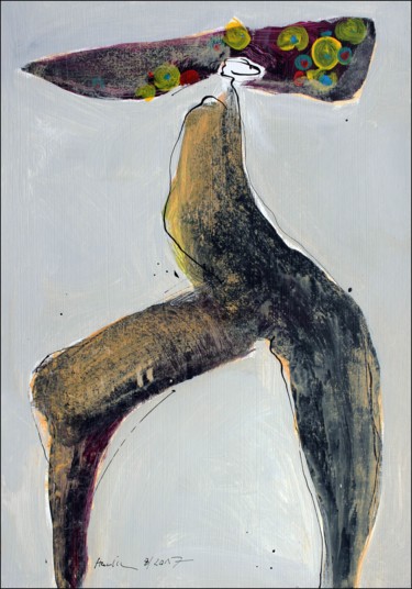 Schilderij getiteld "My lady with a hat" door Jiri Havlik, Origineel Kunstwerk, Acryl