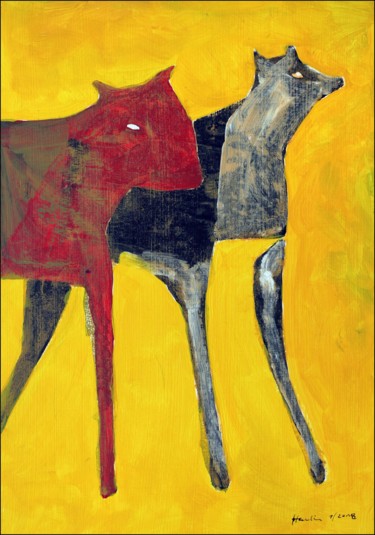 Картина под названием "Red Dog" - Jiri Havlik, Подлинное произведение искусства, Акрил