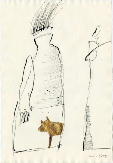 Desenho intitulada "Golden Dog" por Jiri Havlik, Obras de arte originais, Tinta