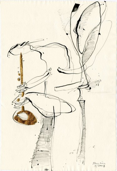 Disegno intitolato "Musician" da Jiri Havlik, Opera d'arte originale, Inchiostro