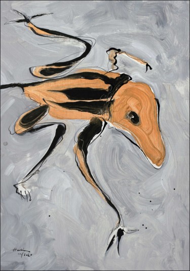 Schilderij getiteld "Lizard" door Jiri Havlik, Origineel Kunstwerk, Acryl