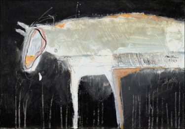 Malerei mit dem Titel "White Bull" von Jiri Havlik, Original-Kunstwerk, Acryl