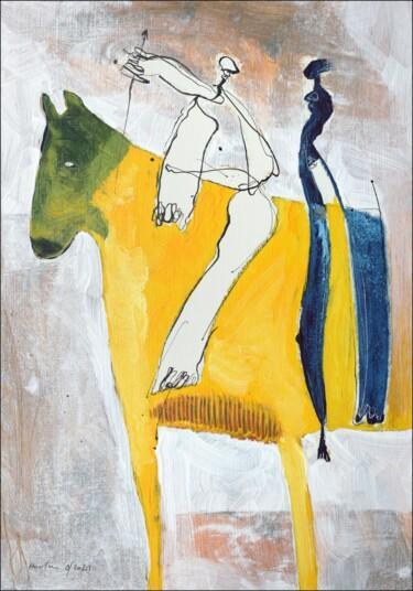 Malerei mit dem Titel "Yellow Horse" von Jiri Havlik, Original-Kunstwerk, Acryl