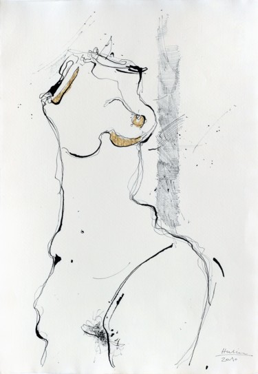 Drawing titled "Nude Girl" by Jiri Havlik, Original Artwork, Ink