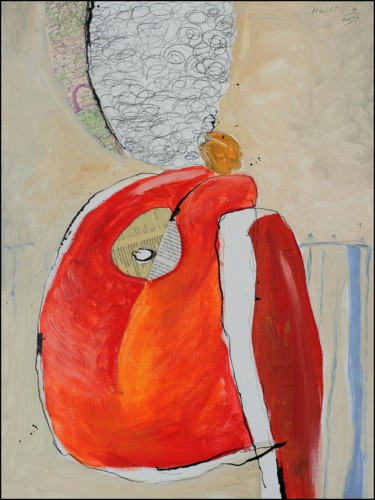 Painting titled "Red Nude Girl" by Jiri Havlik, Original Artwork, Acrylic