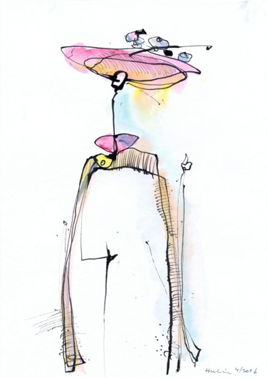 Dessin intitulée "A big hat" par Jiri Havlik, Œuvre d'art originale, Encre