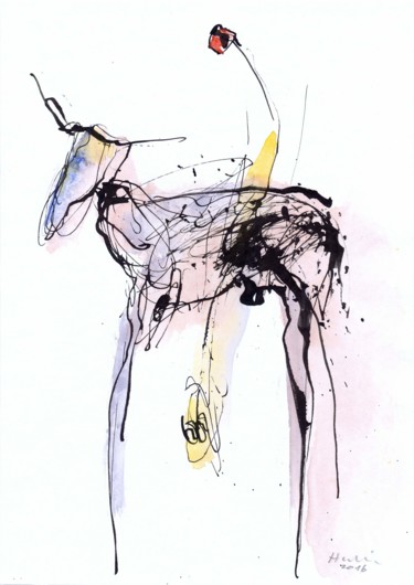 Dessin intitulée "On horseback II." par Jiri Havlik, Œuvre d'art originale, Encre