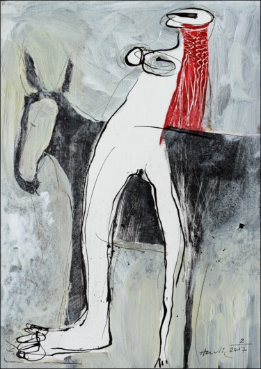 Schilderij getiteld "A Woman and her hor…" door Jiri Havlik, Origineel Kunstwerk, Acryl