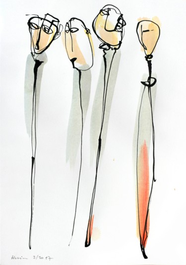 Drawing titled "Four friends" by Jiri Havlik, Original Artwork, Ink