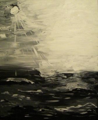 Painting titled "Black and white sea" by Carmen Kolcsar, Original Artwork, Oil