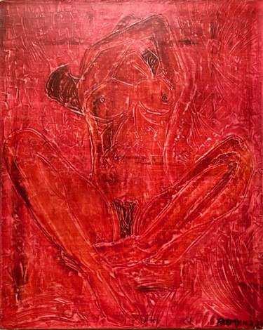 Painting titled "Nu rouge" by Roemy, Original Artwork, Acrylic