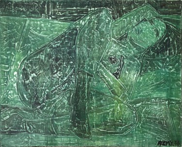 Malerei mit dem Titel "NU vert 1977 Stbg" von Roemy, Original-Kunstwerk, Acryl