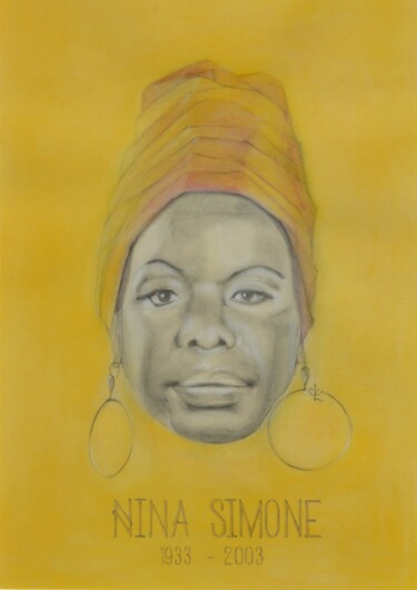 Drawing titled "Nina Simone" by Cla Portraits, Original Artwork, Charcoal