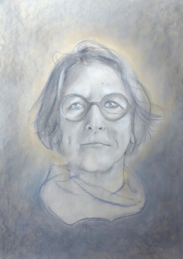 Tekening getiteld "Blue" door Cla Portraits, Origineel Kunstwerk, Pastel