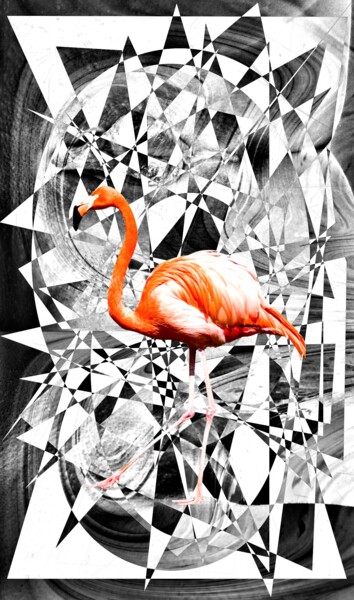 Digitale Kunst mit dem Titel "Flamingo art deco" von Gaudi .C, Original-Kunstwerk, 2D digitale Arbeit