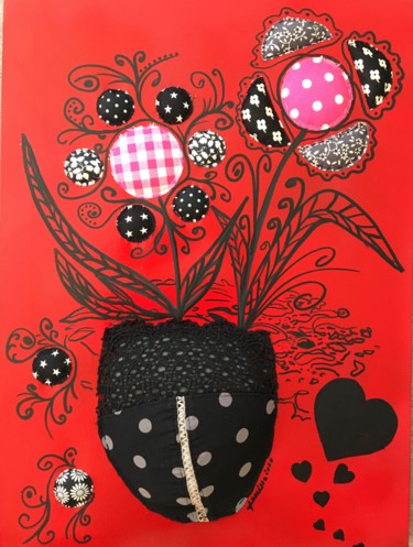 Art textile intitulée "Fleurs de printemps" par Clacla, Œuvre d'art originale, Tissu
