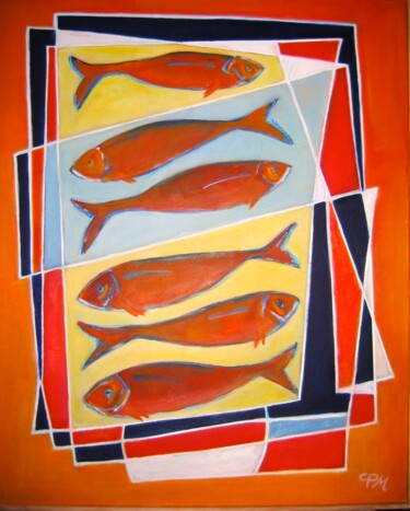 Painting titled "POISSONS" by Claire, Original Artwork, Oil