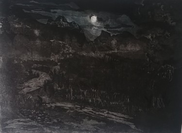 Gravures & estampes intitulée "clair de lune" par Claire Anna, Œuvre d'art originale
