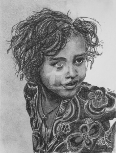 Dessin intitulée "Abeba : L'espiègle" par Claire Arnoult, Œuvre d'art originale, Graphite