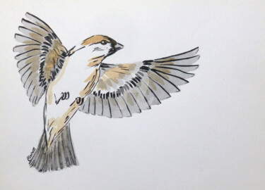 Dessin intitulée "oiseau encre 03" par Claire Arnoult, Œuvre d'art originale, Encre