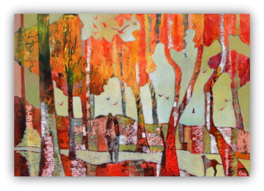 Painting titled "lumières s'automne" by Claire Biette, Original Artwork, Acrylic Mounted on Wood Stretcher frame