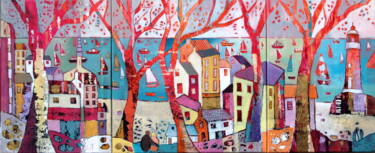 Картина под названием "été coloré" - Claire Biette, Подлинное произведение искусства, Акрил Установлен на Деревянная рама дл…