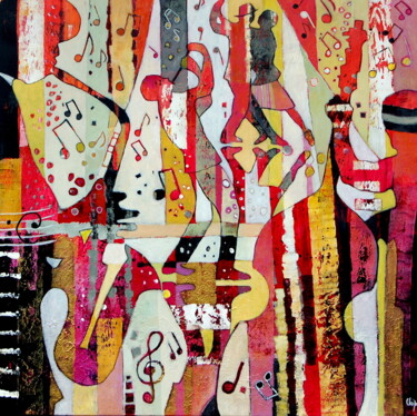 Malerei mit dem Titel "musique et danse 3" von Claire Biette, Original-Kunstwerk, Acryl Auf Keilrahmen aus Holz montiert