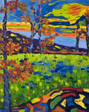 Peinture intitulée "Marais coloré" par Claire Bizier, Œuvre d'art originale, Huile